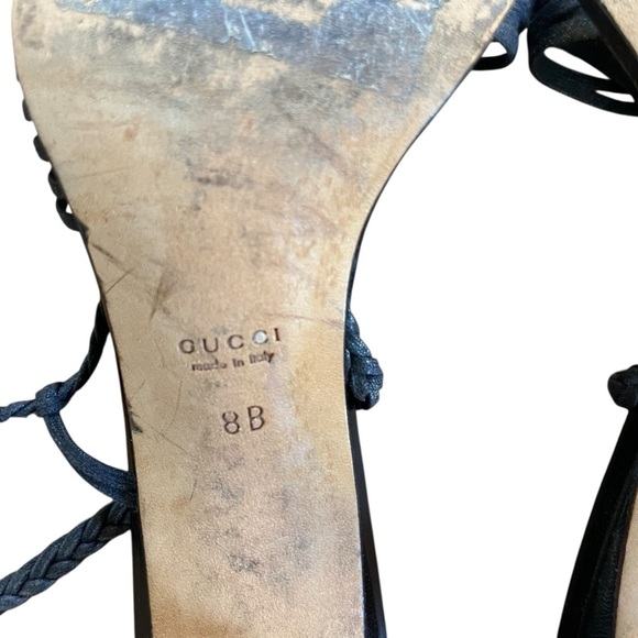 Vintage Gucci Black Braided Strappy Open Toe Sandal Stiletto Slingback Heel SZ 8 - Picture 16 of 16